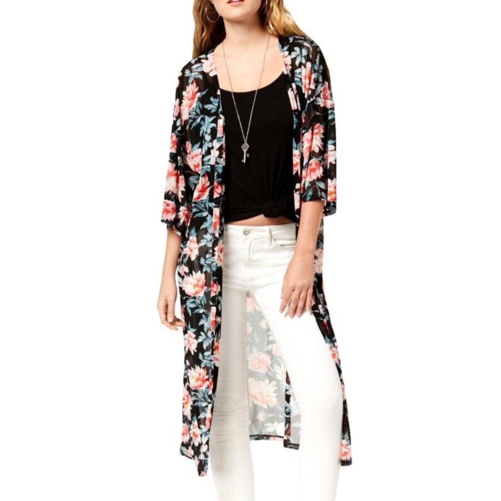 🍭Ultra Flirt Womens Kimono Floral Print Mesh💐